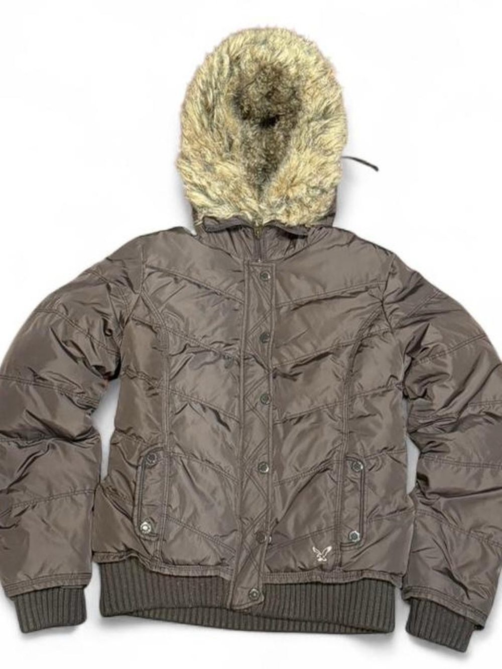 Y2K American Eagle Outfitters Faux Fur Hooded Brown Puffer Jacket